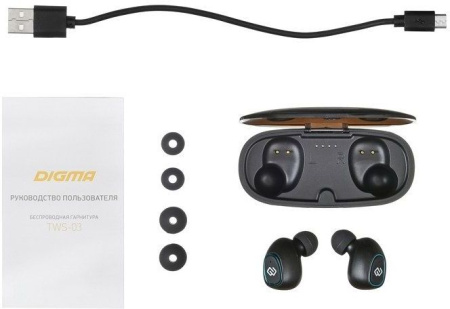 Фото Наушники беспроводные Digma TWS-03 черный (TS31) (TWS-03 (TS31)) на polka39.ru