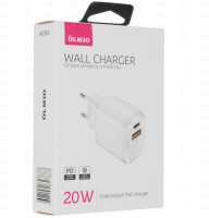 Фото Сетевое зарядное устройство Olmio 20W, Type-C +USB, PowerDelivery, QuickCharge, белое (043365) на polka39.ru