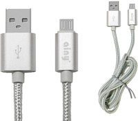 Фото Кабель Ainy microUSB 1.0m тканевый серебряный (FA-064Q) на polka39.ru