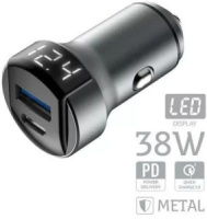 Фото Автомобильное зарядное устройство Olmio 38W, Type-C +USB, PowerDelivery, QuickCharger, серое на polka39.ru